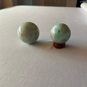 Polished Light Green Jade Decorative Stone Spheres - Pair